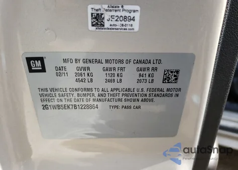 2011 Chevrolet Impala Lt z USA, uszkodzony, nr VIN 2G1WB5EK7B1228864